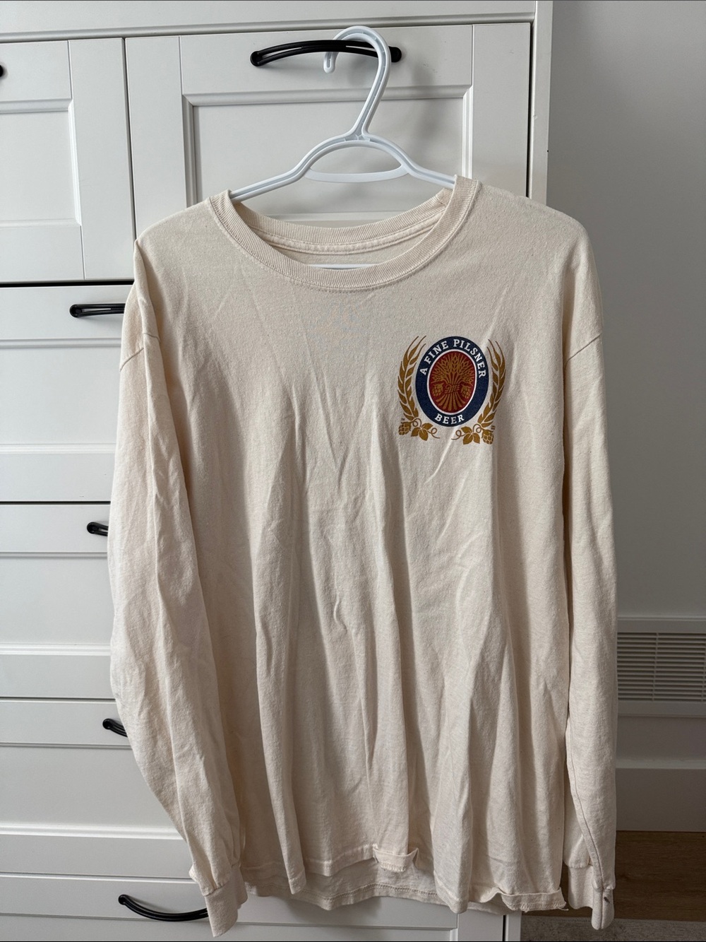 Cream Long Sleeve Beer Graphic Tee
